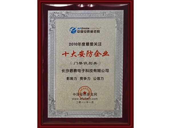 2010年度最受關(guān)注十大安防企業(yè)